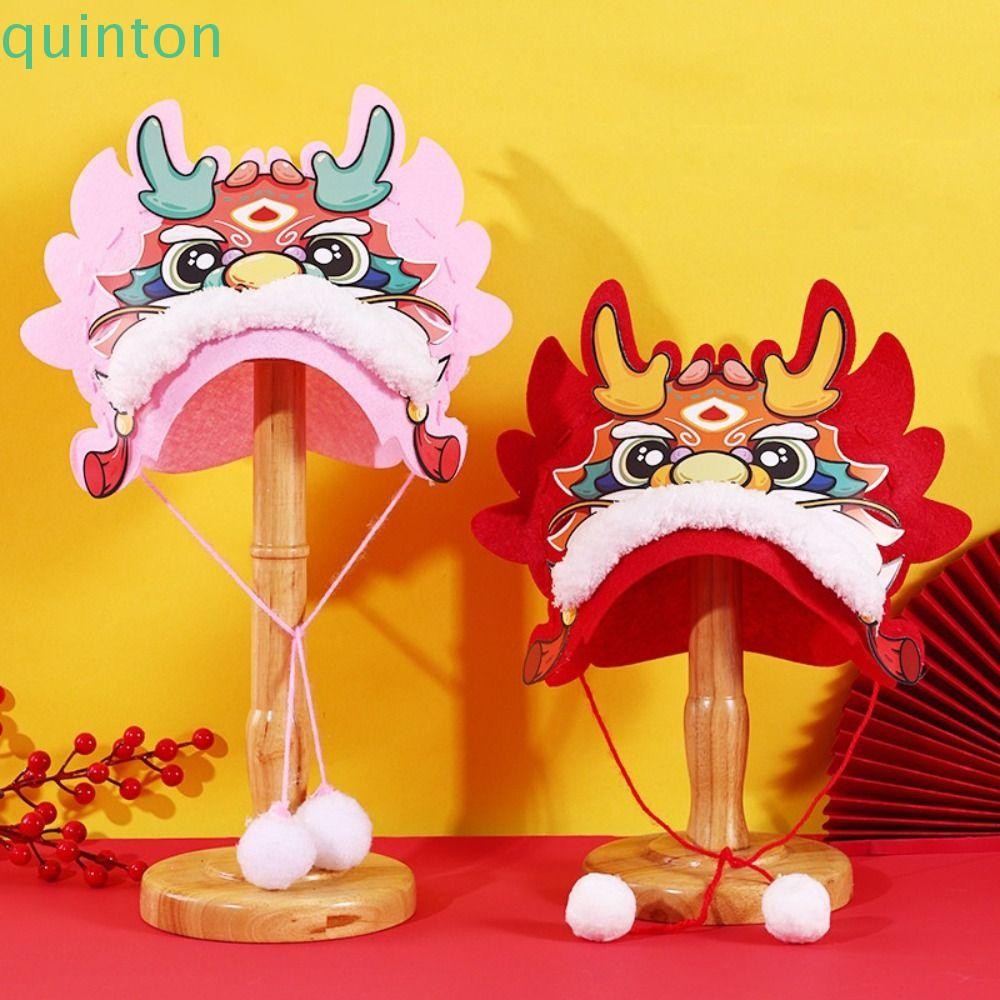 Quinton หมวกตรุษจีน, National Tide Hand Assembly การ์ตูนมังกรหมวก, Creative Lucky Happy New Year Holiday Diy ไม่ทอหมวกมังกรอนุบาล