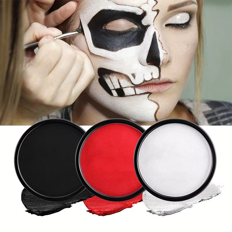 Veronni 30g น้ําความน่าจะเป็น Body Paint สีดําและสีขาวแต่งหน้า Face Paint ปาร์ตี้ฮาโลวีนกันน้ําแต่งหน้า ชุดสีขาวดำเพ้นท์หน้าฮาโลวี