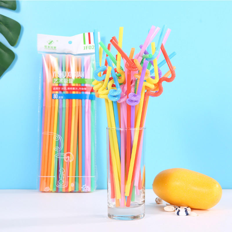 หลอดฟางที่มีสีสันรูปร่างศิลปะหลอดยาวข้อศอกน้ำผลไม้เครื่องดื่มหลอด 100 ชิ้นบรรจุ