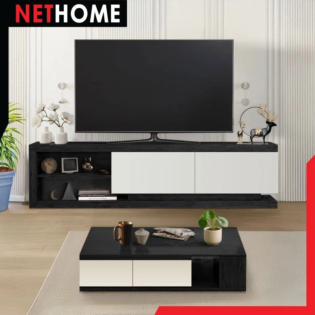 NETHOME ชั้นวางทีวีสไตล์มินิมอล ไม้เนื้อแข็งพร้อมลิ้นชัก Soloma Co thumbnail 5