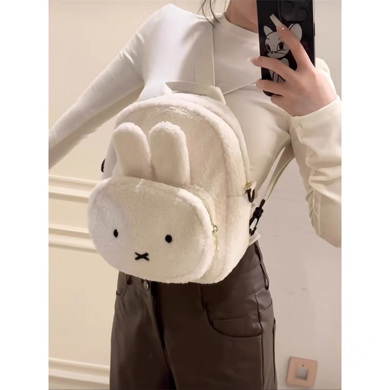 ญี่ปุ่นฤดูใบไม้ร่วงและฤดูหนาวใหม่การ์ตูนน่ารัก Miffy กระต่ายหมีขนแกะกระเป๋าเป้สะพายหลังกระเป๋าเป้สะพายหลังขนาดเล็กสำหรับเด็กผู้หญิง