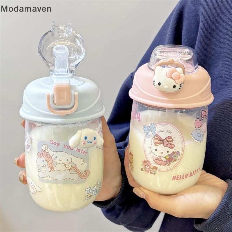 Mnd 500ML Sanrio ถ้วยน้ําน่ารัก Hello Kitty Cinnamoroll ถ้วยฟางขนาดใหญ่ความจุกิจกรรมกลางแจ้งแบบพกพาถ้วยน้ําพลาสติกของขวัญ BEU