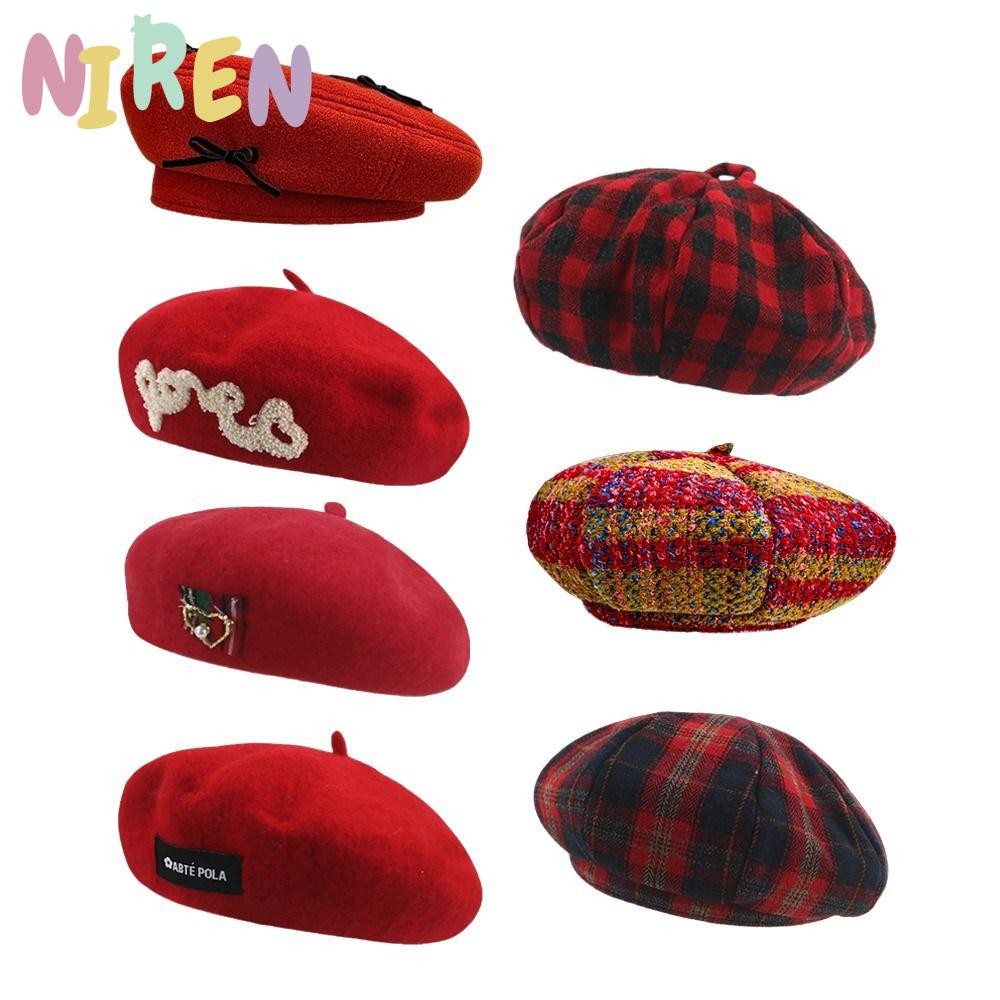 Niren หมวกเบเรต์, Baggy Christmas Wool Beret Cap, Beanie ฤดูหนาว Warm Felt Berets หมวกแบนหมวกสําหรับ