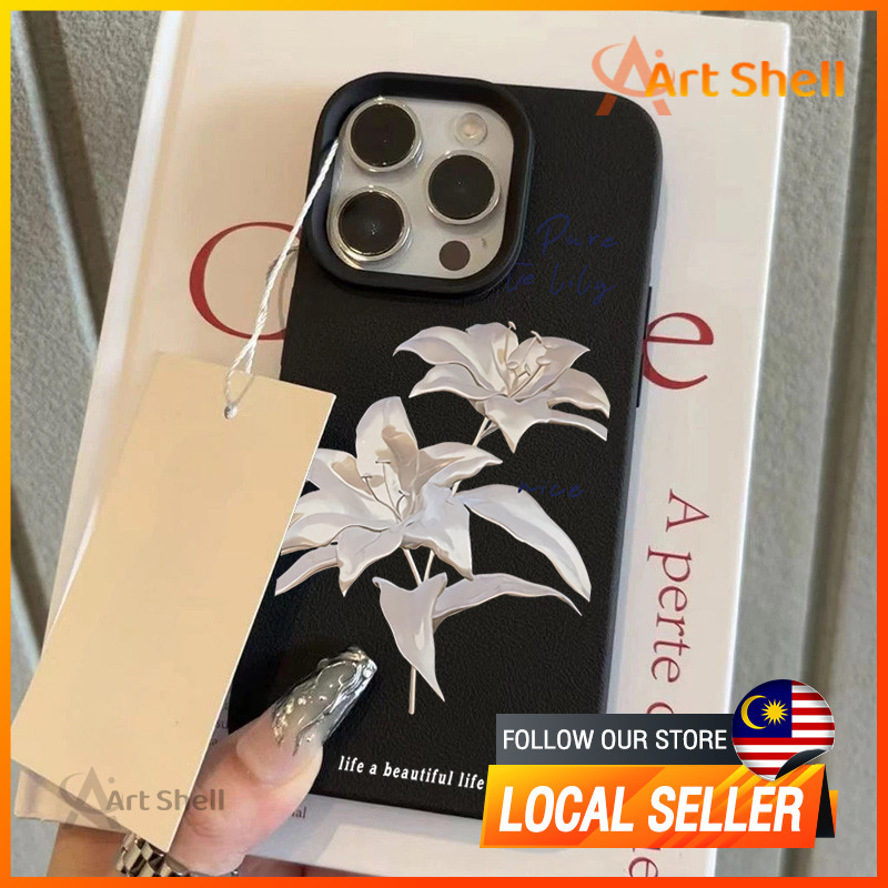 เข้ากันได้กับเคสโทรศัพท์ iphone 16 Pro Max Pure white lily 12 13 14 15 11 Pro Max ปลอก xr xs Max 7 8