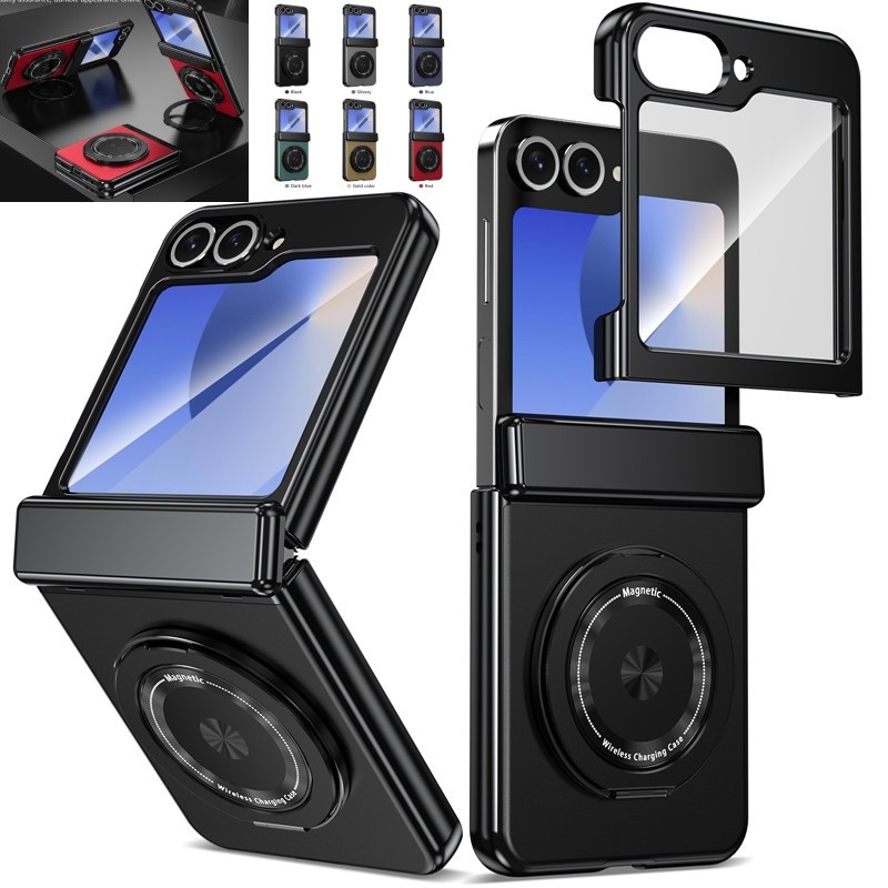 เคสบานพับแม่เหล็กเต็ม Samsung Galaxy Z Flip 7 Z Flip 6 Z Flip 5 Flip 4 flip 3 ปลอกพร้อมตัวยึดแหวนหมุนได้ฟิล์มด้านหน้า Anti Fall Back Shell – โปรปัง