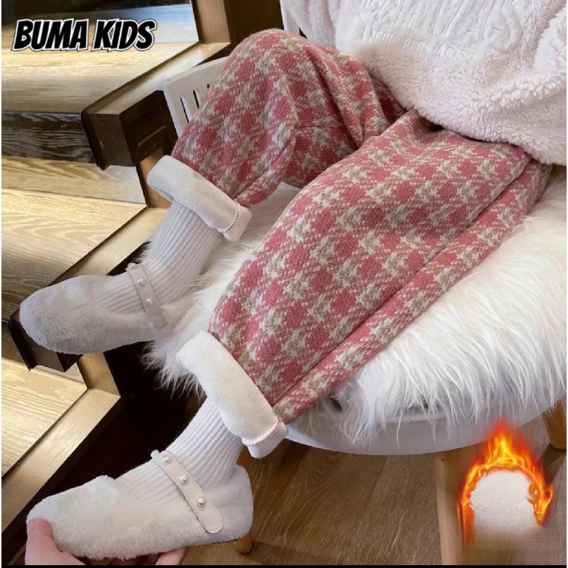 BUMA KIDS กางเกงแฟชั่นอเนกประสงค์หนาสำหรับเด็กกางเกงลำลองลายสก๊อต