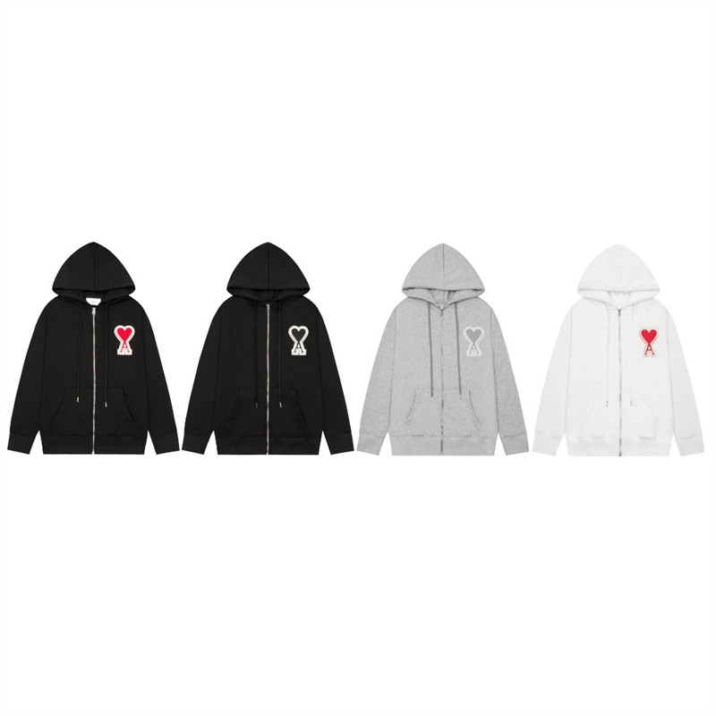[คลังสินค้าพร้อม] แฟชั่น Ami Paris Hoodie Love ผ้าขนหนูเย็บปักถักร้อยแขนยาวผ้าฝ้ายหัวใจปัก Solid Hoodies Unisex