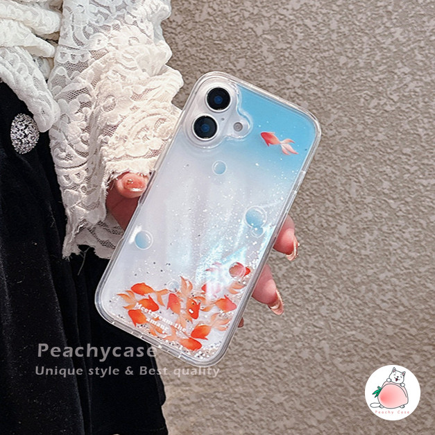 Ins Bubbles Gold Fish Glitter Quicksandเคสโทรศัพท์สําหรับiPhone 16 15 14 13 12 Pro Max 11 16PlusอะคริลิคShock Proofโปร่งใสปกหลังปลอก - รูปที่ 2