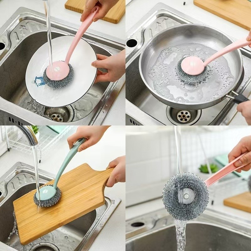 Featured แปรงหม้อด้ามยาว แปรงหม้อลูกเหล็ก แปรงล้างจาน แปรงทำความสะอาดห้องครัวมัลติฟังก์ชั่น - รูปที่ 5