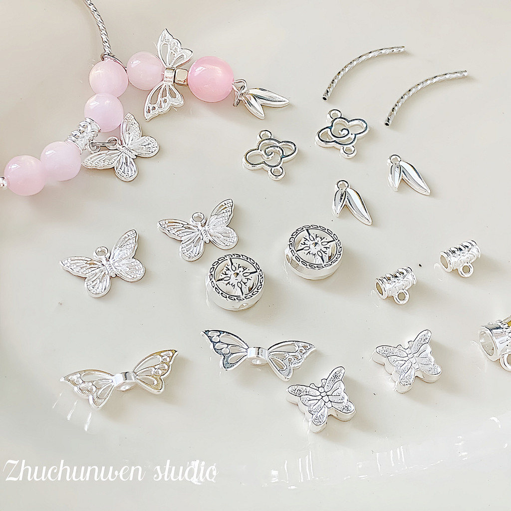 ลูกปัดผีเสื้อ 10 ชิ้น จี้โลหะผสมเงิน ลูกปัด DIY สร้อยข้อมือ สร้อยคอ วัสดุ อุปกรณ์