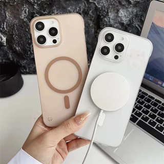 หรูหราบางเฉียบกึ่งโปร่งใสช็อกทนฮาร์ดปกหลังสําหรับ ไอโฟน for iPhone Air 17 Pro Max 16 15 14 Plus 13 12 11 Pro Max มือโปร สูงสุด ไม่มีกรอบ เคลือบแม่เหล็กกรณีโทรศัพท์