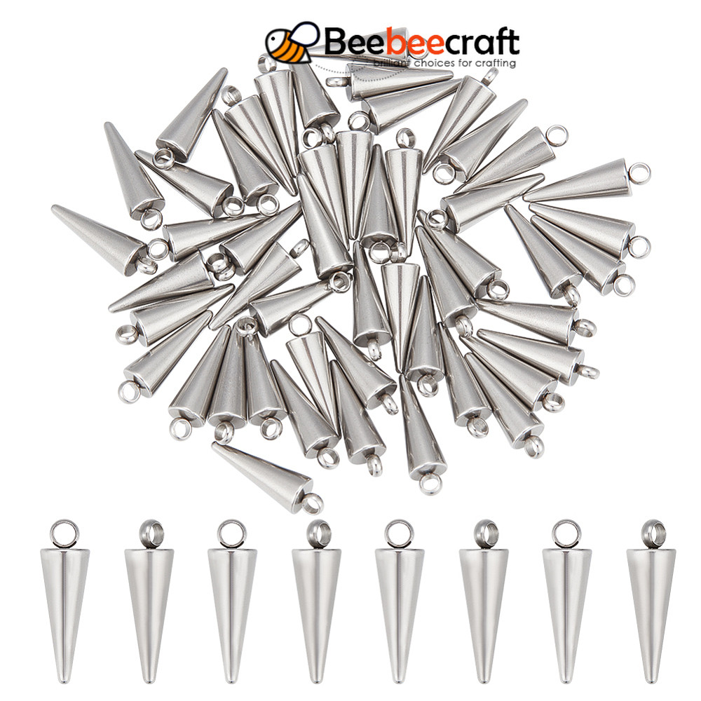 1 กล่อง 50 ชิ้น 303 สแตนเลสสตีล Charms Spike/Cone Charm สแตนเลสสี 16x5 มม.: 2 มม.