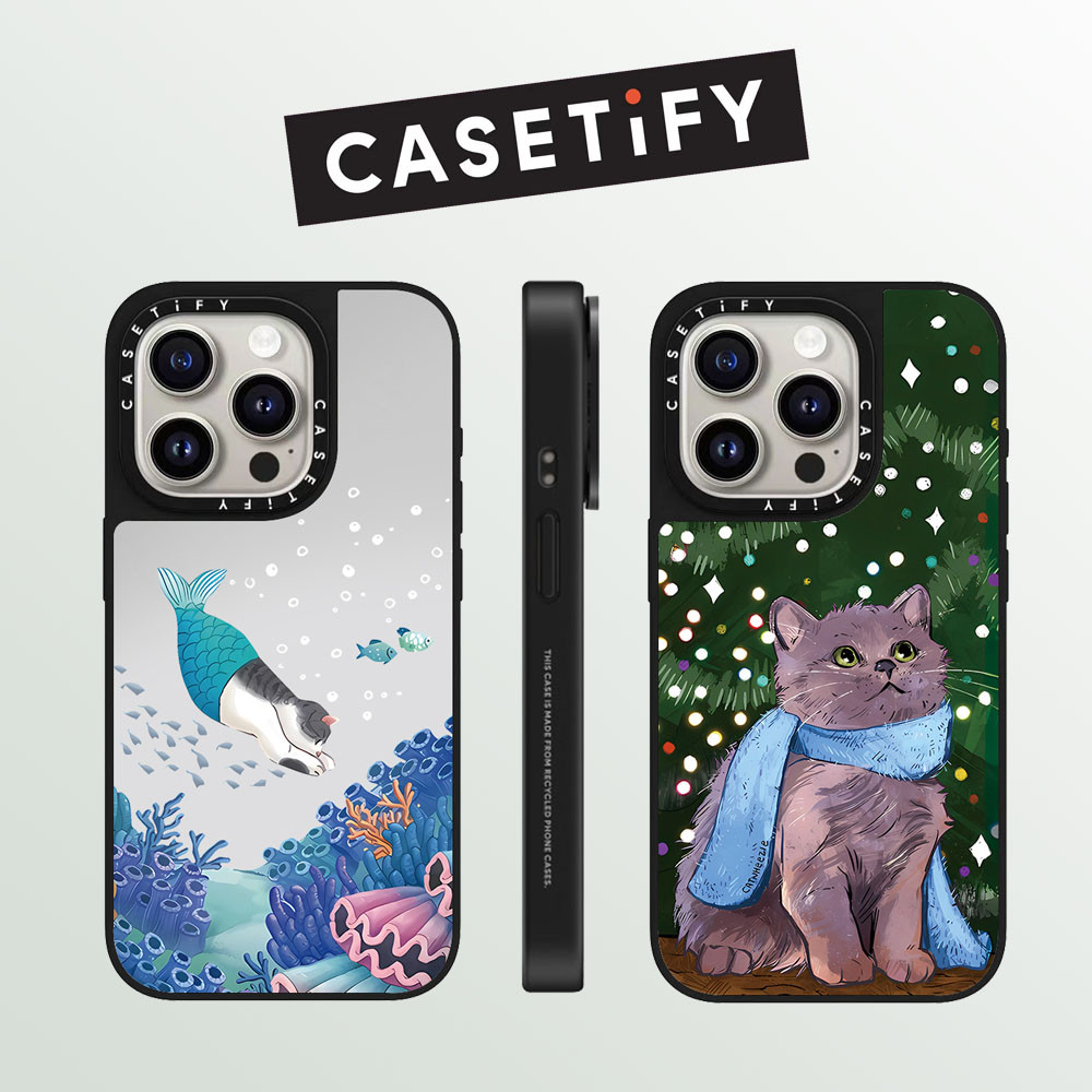 Drop proof CASETIFY เคสโทรศัพท์สําหรับ iPhone 16promax 16pro 16 15Pro 15promax 14promax 13 13promax พิมพ์ด้านข้างเคสแข็งแมวนางเงือก 12promax เคส iPhone 11 เคสคุณภาพสูง