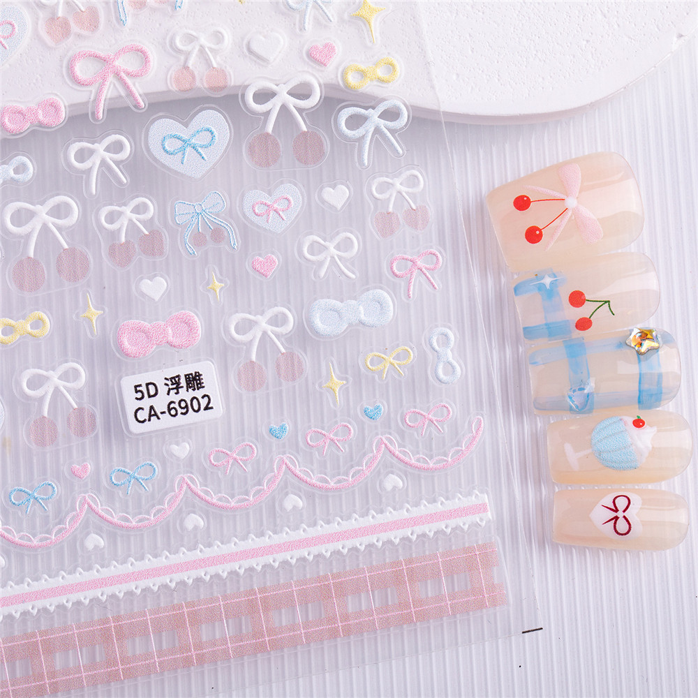 สติกเกอร์ติดเล็บลายกราฟฟิตี้พุดดิ้งน่ารักสไตล์ใหม่สำหรับเด็ก สไตล์ญี่ปุ่น โบว์ เชอร์รี่ เพ้นท์มือ CelestialNook - รูปที่ 3