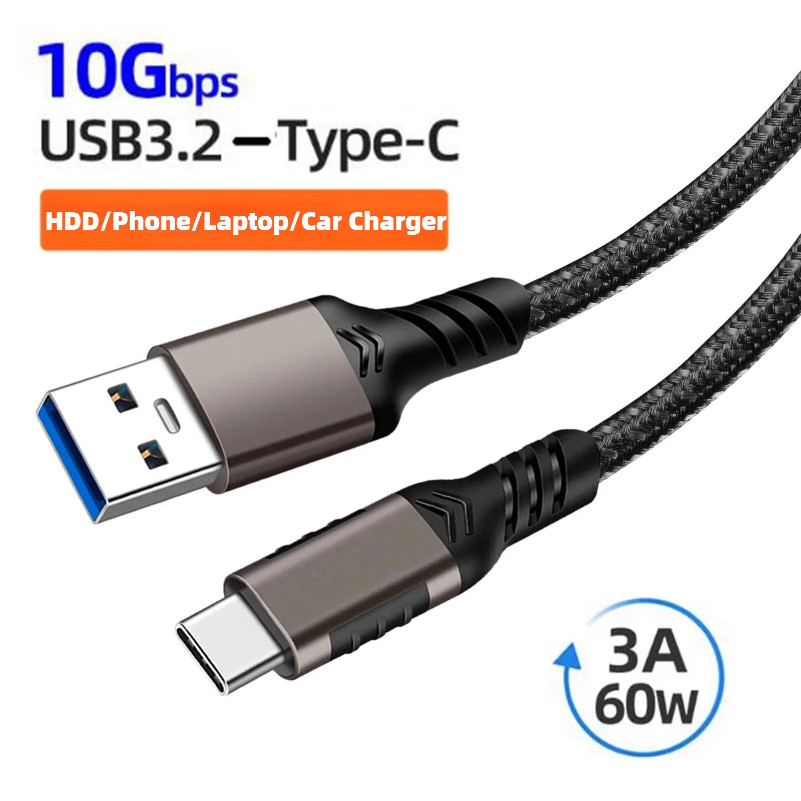 Usb3.2 Gen2 10Gbps สาย USB A ถึง C 3A 60W QC3.0 Fast Charging สําหรับ Samsung NVMe Hard Disk ภายนอก Android Data Braid สายไฟ