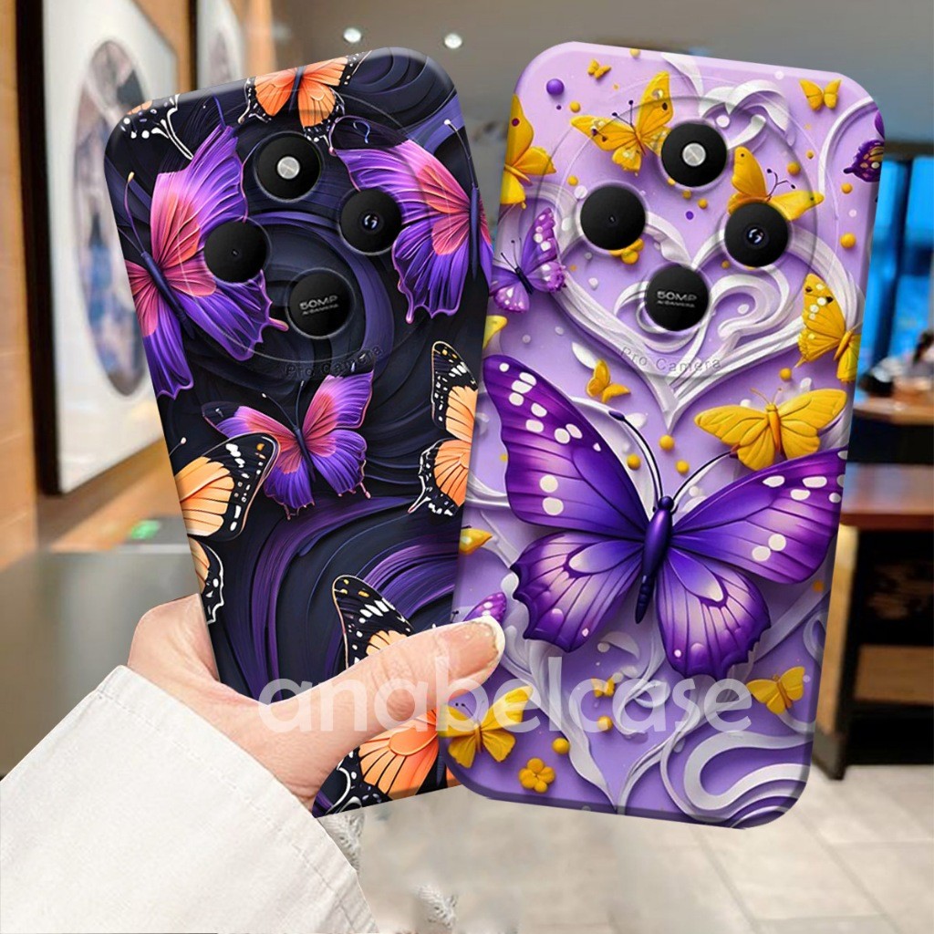 HP SOFTCASE REDMI 14c 4G 2024 13c 12c A3 9c 9a 10c 10a Poco c40 c65 เคสผีเสื้อสุนทรียศาสตร์สวย - เคส