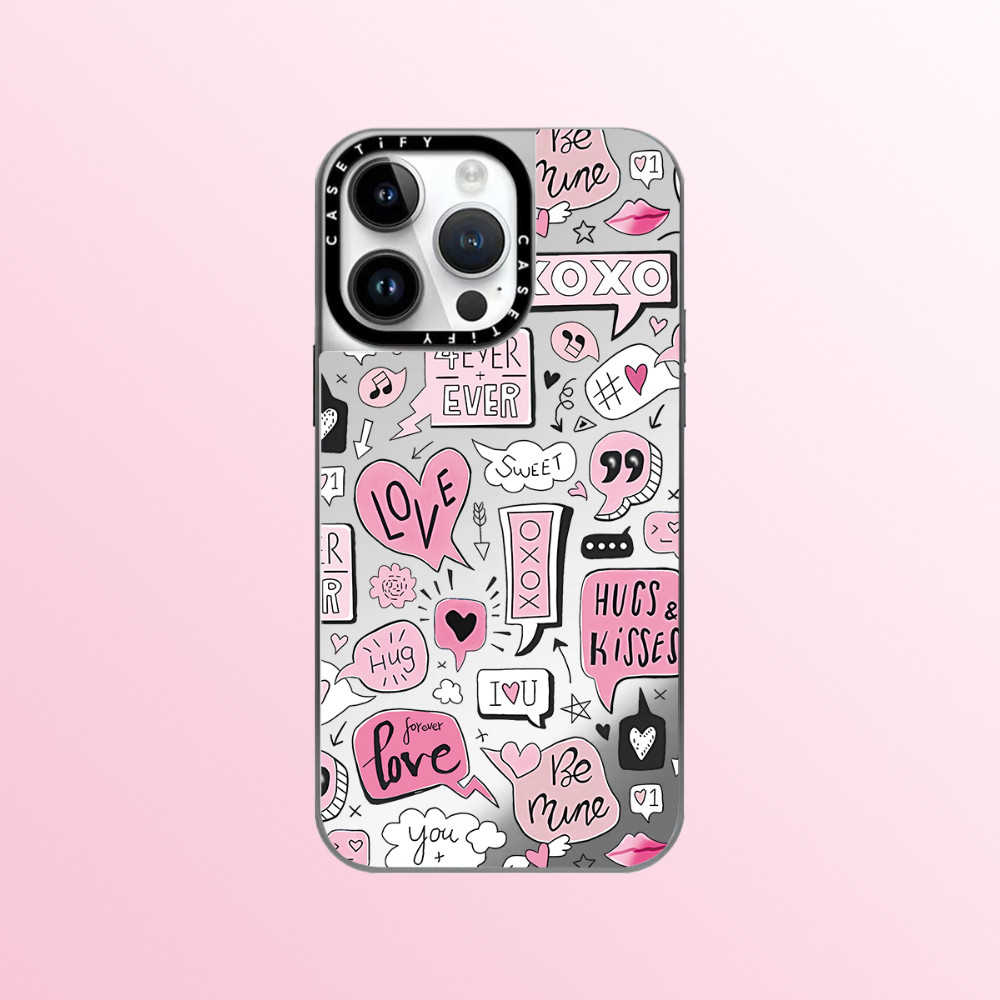 Casetify LOVE สติกเกอร์คุณภาพสูงขอบเงินกระจกเคสโทรศัพท์เหมาะสําหรับ iPhone 16promax 16pro 16 plus 15 promax 14 promax 15 pro 14 pro 13 pro 12 แฟชั่นป้องกันการตก