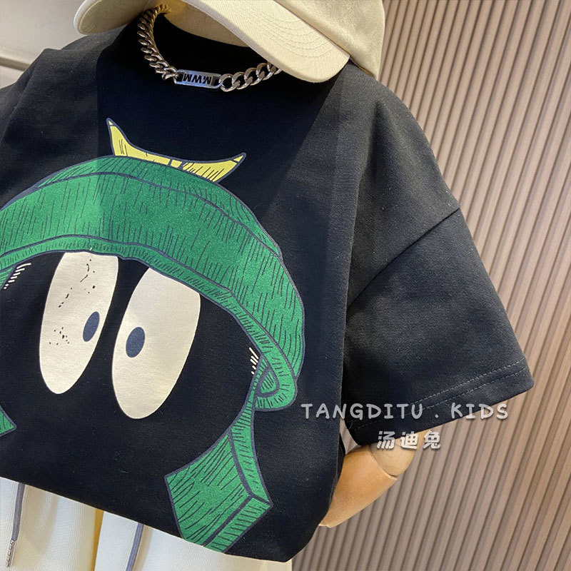 เวอร์ชั่นเกาหลีสบายๆหลวมเสื้อผ้าเด็กเสื้อยืดเด็กฤดูร้อนชายหญิงแขนสั้นกลางเด็กเล็กรอบคอแฟชั่น