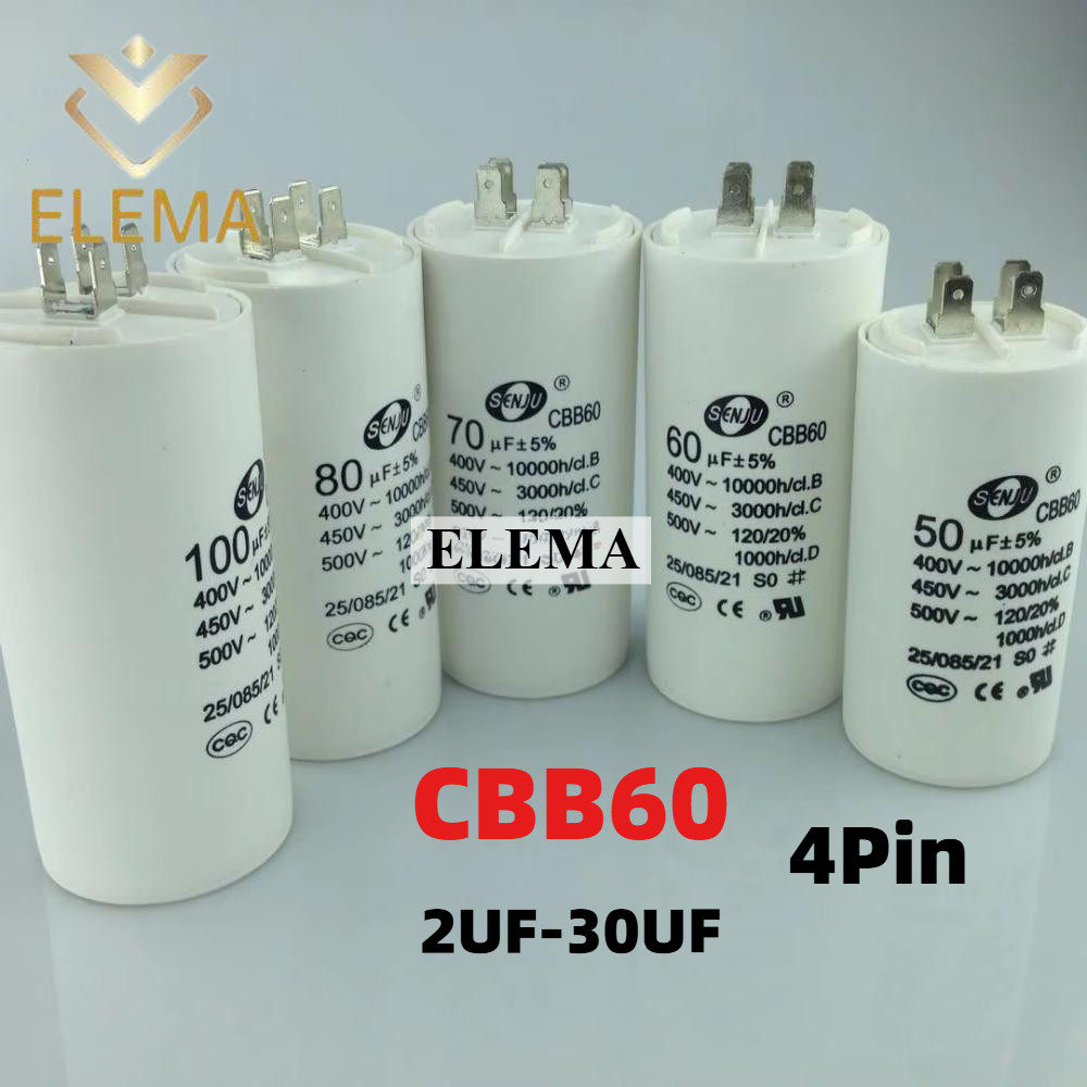Cbb60 เริ่มต้นตัวเก็บประจุ 450V 4Pin ตัวเก็บประจุ 2UF-30UF 3UF 5UF 12UF 15UF 18UF 25UF สําหรับเครื่อ