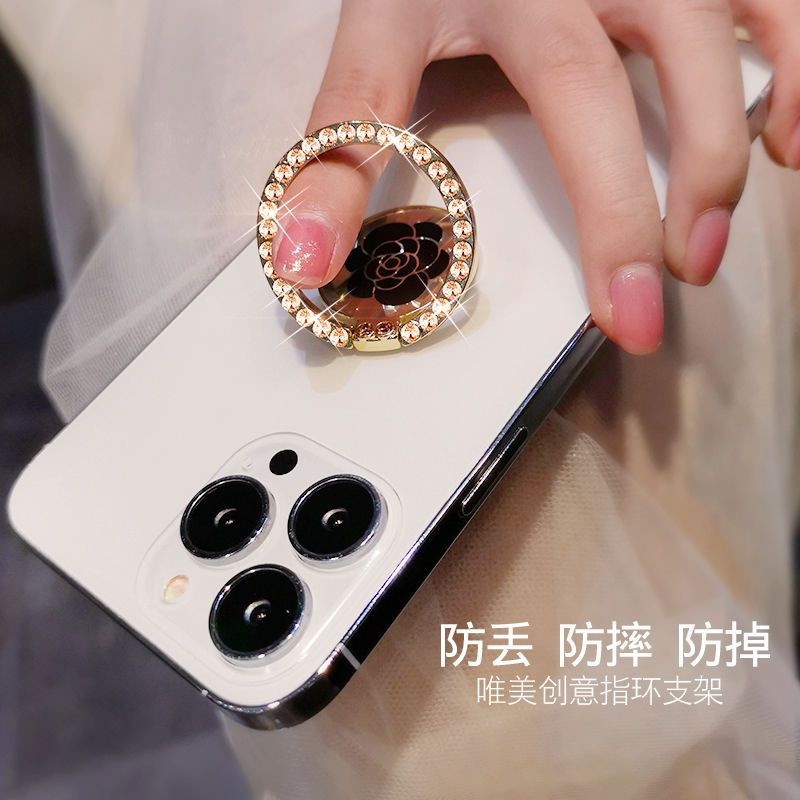 โทรศัพท์มือถือแหวนนิ้วหัวเข็มขัดวงเล็บด้วยเพชรส่วนบุคคล ผี ดอกเคมีเลีย พลอยเทียม หัวเข็มขัดนิ้วเคสโทรศัพท์สนับสนุนสติกเกอร์รุ่นหญิง - รูปที่ 3