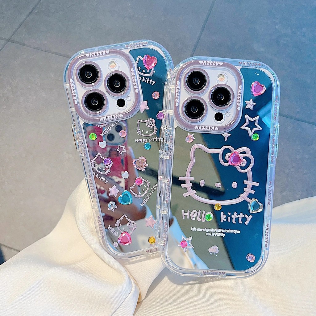 SAMSUNG กระจกสําหรับsamsung A05 A05S A15 A14 A13 A12 A55 A54 A51 A35 A34 A32 A25 A24 เคสโทรศัพท์INSเกาหลีสีชมพูHello Kitty 3Dสติกเกอร์Anti Dropกันกระแทกป้องกัน