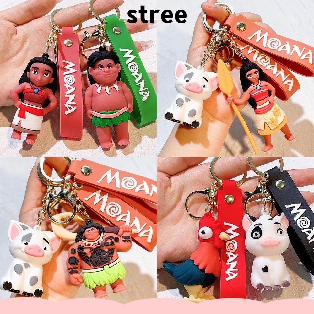 พวงกุญแจ STREE, ตุ๊กตาฟิกเกอร์ PVC ภาพยนตร์ Moana, จี้ห้อยกระเป๋าพกพาการ์ตูนน่ารัก