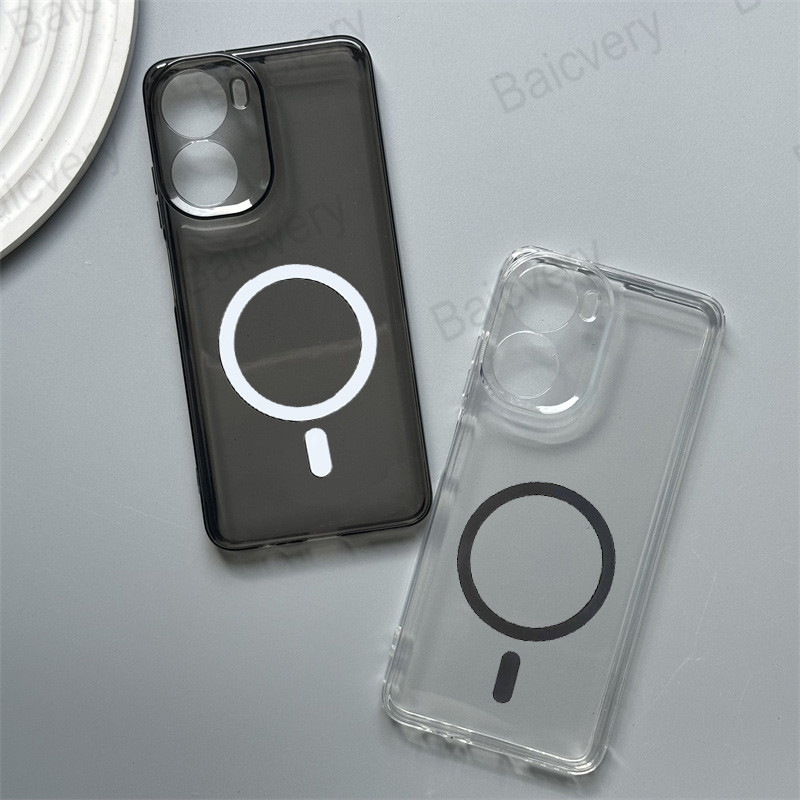 สําหรับ ZTE nubia Neo 5G 8150N ใสสีดําโปร่งใส Soft TPU ฝาครอบป้องกันพร้อมสติกเกอร์แม่เหล็ก