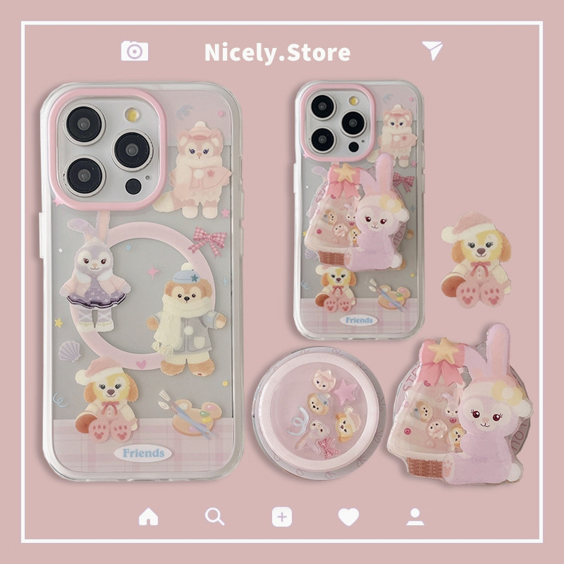 2 in 1 น่ารัก Stella Lina Bell แม่เหล็กไร้สายชาร์จเคสโทรศัพท์สําหรับ iPhone 16 15 14 13 Pro Max ผู้ถือขาตั้ง Soft TPU กันกระแทกโทรศัพท์มือถือ Shell