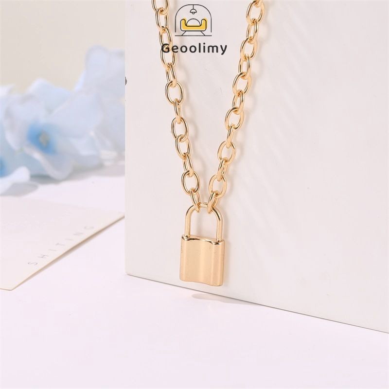 Simple metal thick chain lock necklace creative lock pendant clavicle chain Geoo