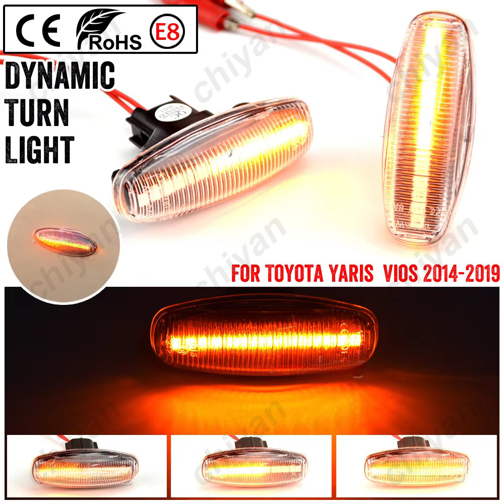 2pcsแบบไดนามิกledด้านข้างไฟเลี้ยวสัญญาณfenderโคมไฟสําหรับtoyota Yaris Vios 2014 2016 2017 2018 2019