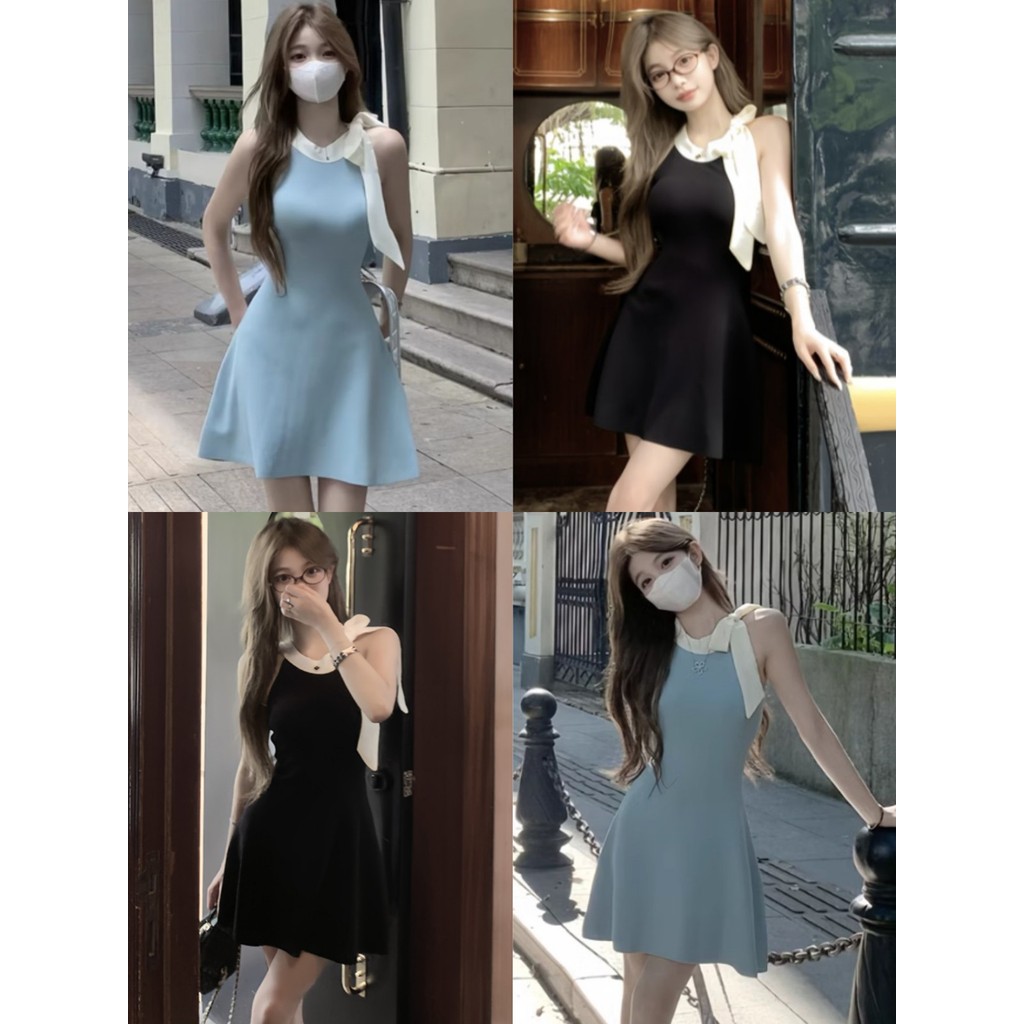 🌸Kayla🌸ชุดเดรส ไหมพรม แขนกุด ผ้ายืด สลิมฟิต ชุดเดรสผู้หญิง สไตล์เกาหลี แฟชั่น ใส่เที่ยว🌙#X72