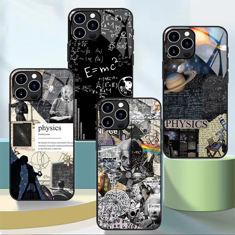 ฟิสิกส์ e mc2 กระจกนิรภัยเคสโทรศัพท์สําหรับ Iphone 11 12 Mini 13 14 Plus 15 16 Pro Max Cover
