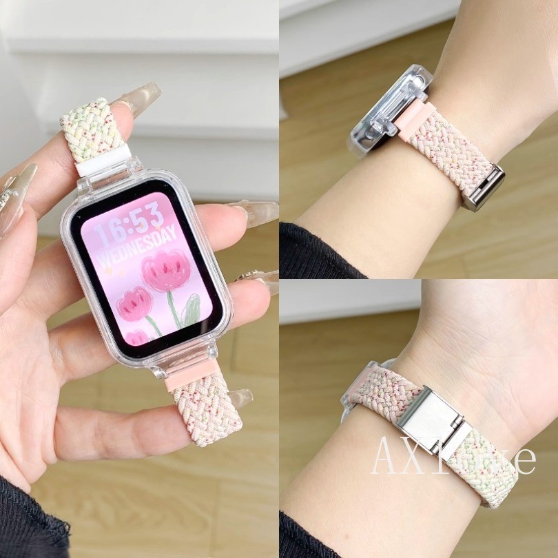 สายรัดไนลอนถักสําหรับ Xiaomi Band 9Pro 8Pro 7Pro สายรัดข้อมือแบบปรับได้ระบายอากาศได้สําหรับ Redmi Watch 4 5 Watchband