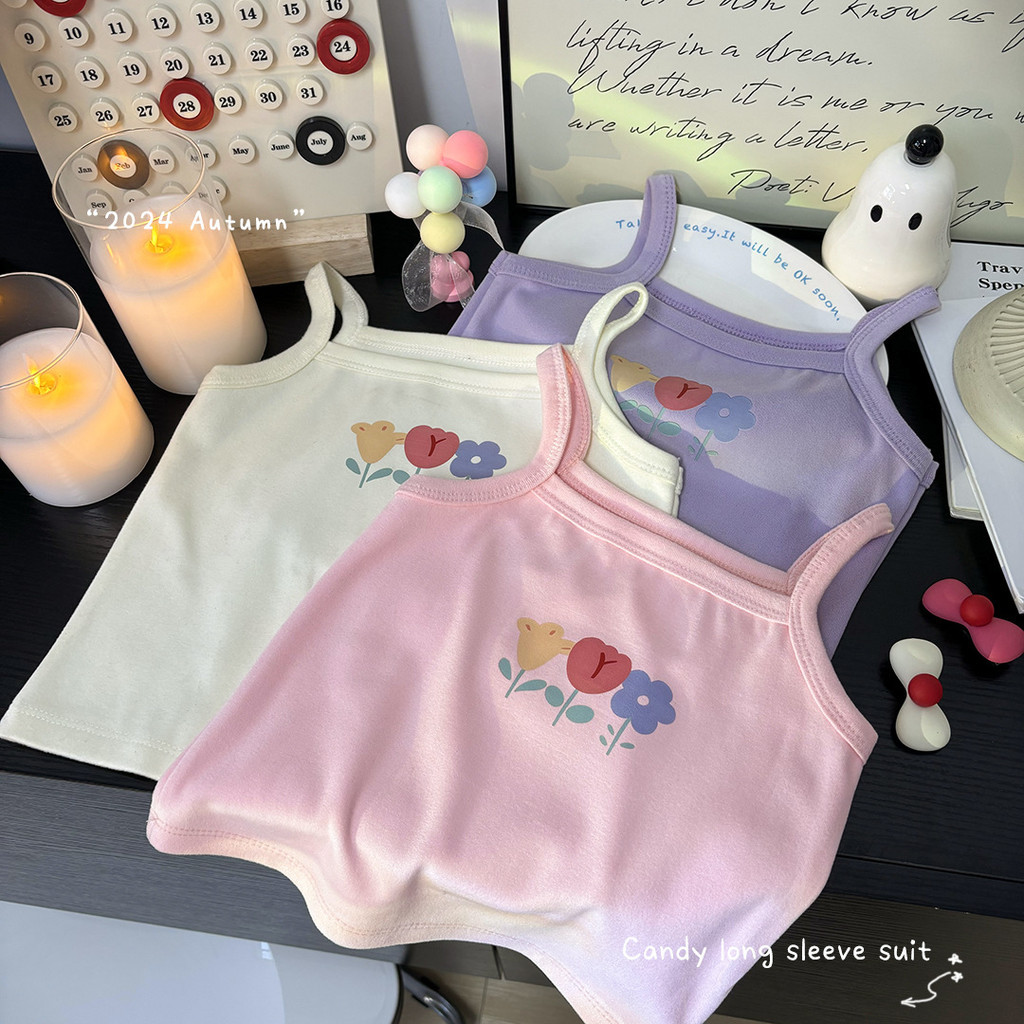 [RJ] 80-140 ซม.สไตล์ใหม่เด็กสาวสลิงด้านบนภายในตรงกับเด็กเสื้อกั๊กแบบไดนามิกชุดชั้นในเสื้อผ้าเด็กสวมใส่ภายในฤดูใบไม้ผลิฤดูใบไม้ร่วงหนา 280 กรัม