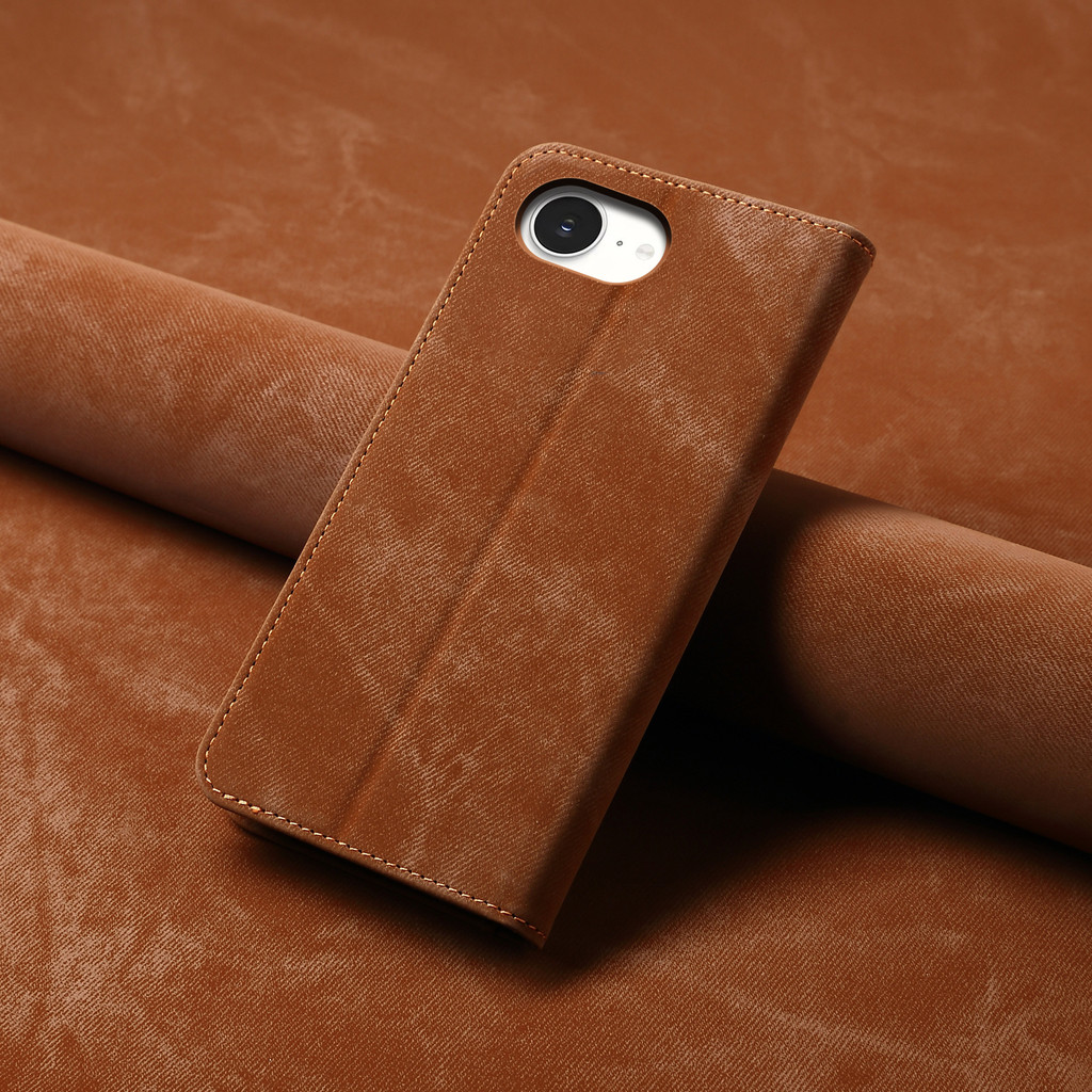 ธุรกิจ Retro พับหนังสําหรับ iPhone 16E SE4 SE 2025 ช่องใส่การ์ดฝาครอบแม่เหล็กสําหรับ SE4 Denim Textu