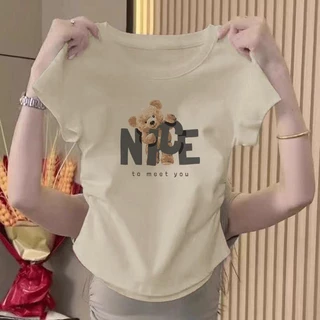 เสื้อยืดผู้หญิงสวมใส่สบายผ้านิ่มดีค่ะเสื้อยืดรัดรูป เสื้อยืดแขนสั้นพิมพ์ลายตัวอักษรแฟชั่นสาวร้อน