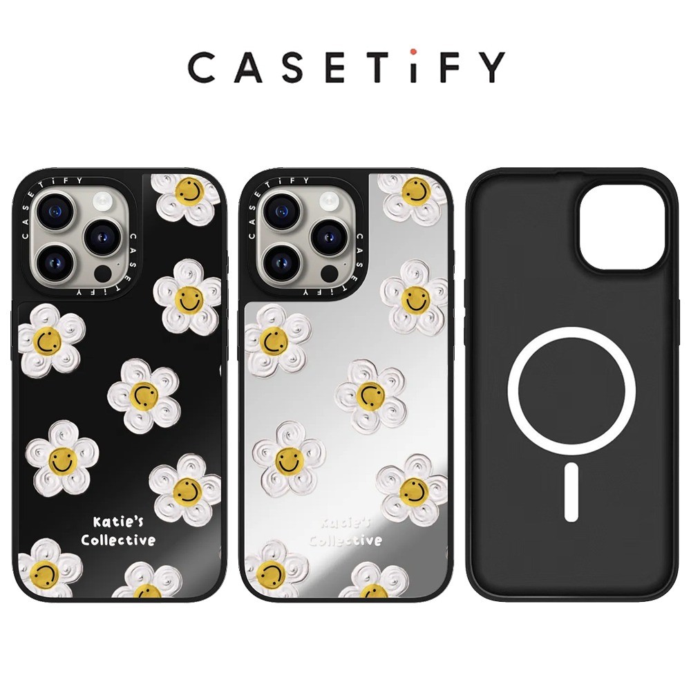 แม่เหล็กเดซี่หน้ายิ้มกระจกเคสโทรศัพท์สําหรับ ไอโฟน 16 มือโปร สูงสุด 15 14 13 12 ปลอกกันกระแทก