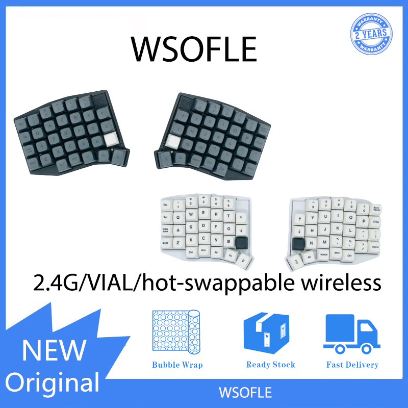 WSOFLE คีย์บอร์ดไร้สายแยก 2.4G Ergonomic Split Hot Swap
