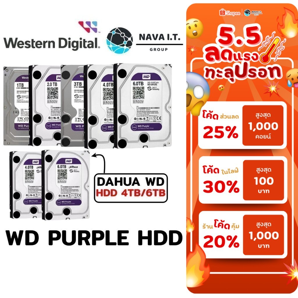 WD PURPLE HDD 1TB/2TB/3TB/4TB/6TB/8TB ฮาร์ดดิสก์กล้องวงจรปิด รับประกัน 3 ปี