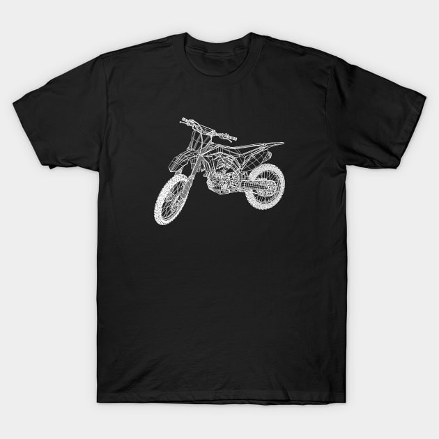 เสื้อยืด Vintage White CRF250R Bike Blueprint Sketch Art T-Shirt แท้ Cotton 100% หนาๆ S-5XL สีดำ