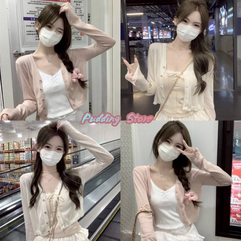 Pudding Store~'พร้อมส่ง' W-L063 เสื้อคลุมไหมพรม แขนยาว สีพาสเทลน่ารักมาก