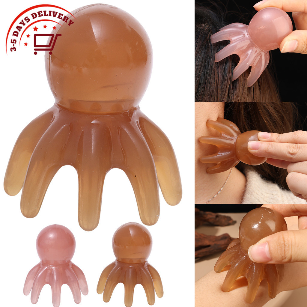 [3-5 วันมาถึง]1/2ชิ้น-หวีกดจุดปลาหมึกนวดหัวเรซินธรรมชาติออกแบบน่ารักสําหรับหนังศีรษะและผ่อนคลายคอ2สี