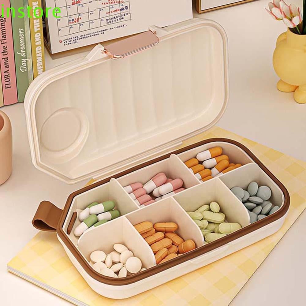 INSTORE กล่องยารายสัปดาห์, 7 ช่อง Airtight Travel Pill Organizer, ตลับยาแบบพกพา Moisture-proof 7 วันเครื่องจ่ายยา Home