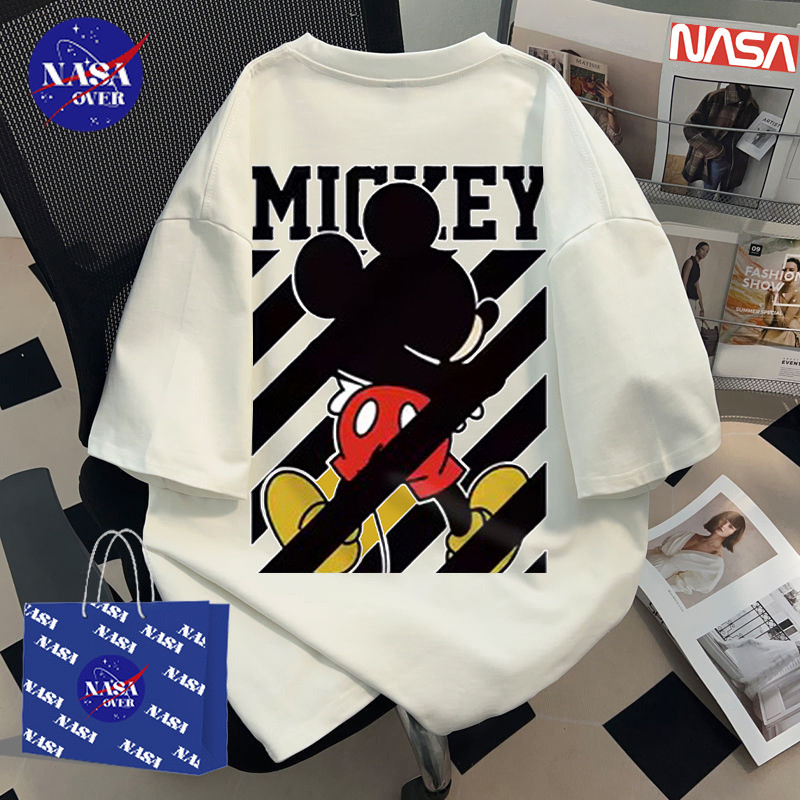 NASA✨สไตล์เกาหลีแฟชั่น✨เสื้อยืดขนาดใหญ่พิเศษ ลายพิมพ์หนูใส่ลายทาง ใส่ได้ทั้งชายหญิง ผ้าฝ้าย แขนสั้น คอกลม 🐭📏YG896