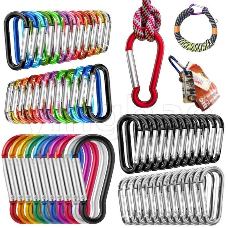 20 ชิ้นที่มีสีสัน Carabiner พวงกุญแจ Alluminum D-ring หัวเข็มขัดฤดูใบไม้ผลิ Carabiner Snap Hook คลิปพวงกุญแจกลางแจ้ง Camping