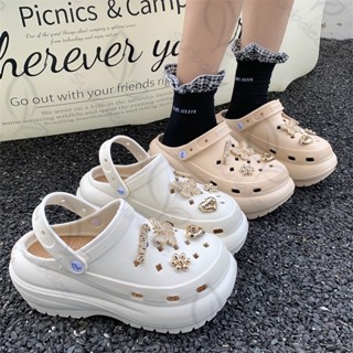 AJAYGNA รองเท้าหัวโต แถมตัวติด รองเท้าแบบสวม สไตล์เกาหลี เสร…