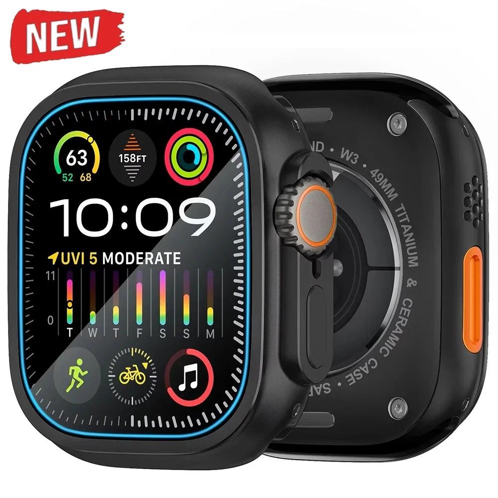 กระจก + เคสโลหะสําหรับ Apple Watch Ultra 2 49 มม.Smartwatch กันชนป้องกันหน้าจอฝาครอบกระจกนิรภัยสําหร