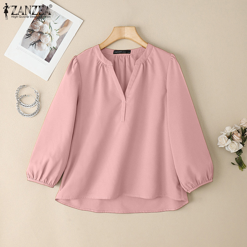 ZANZEA ใส่ ซานเซีย ผู้หญิงแฟชั่นเกาหลีลําลองคอวี3/4แขนโคมไฟแขนเสื้อท็อปส์ - รูปที่ 3