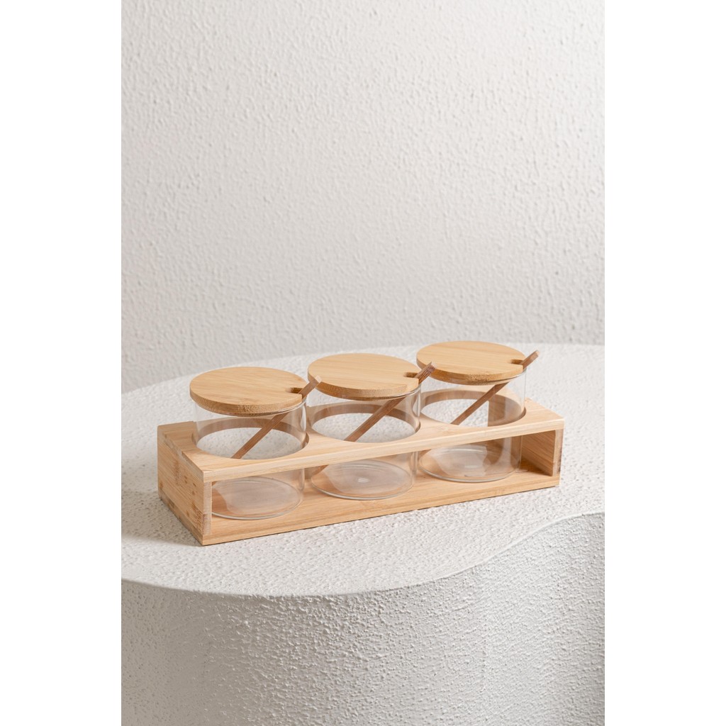 Maderal Spice Storage Container -Triple Bamboo Spice Jar Set