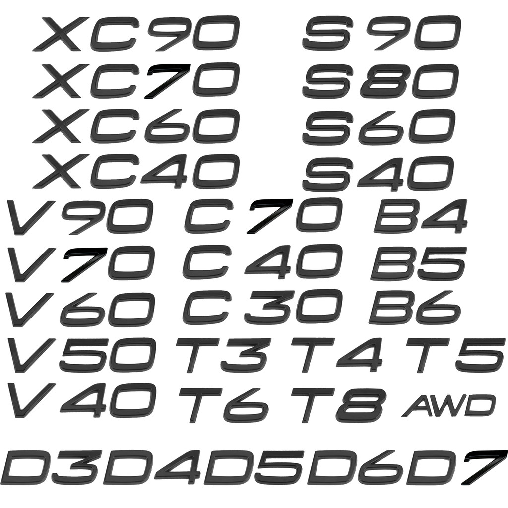 สติกเกอร์ท้ายรถ 3D ABS สีดําเงา B4 B5 B6 T3 T4 T5 T6 T8 AWD D3 D4 D5 D6 D7 สําหรับ volvo XC90 XC60 X